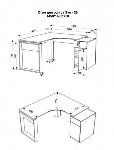 Угловой офисный стол Еко-26 (1450*1400)