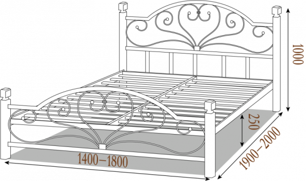 Ліжко двухспальне металеве Джоконда на дерев'яних ногах 160 