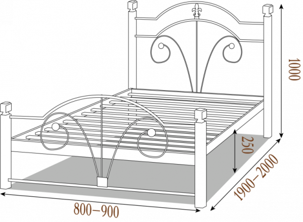Кровать односпальная металлическая на деревянных ногах Диана