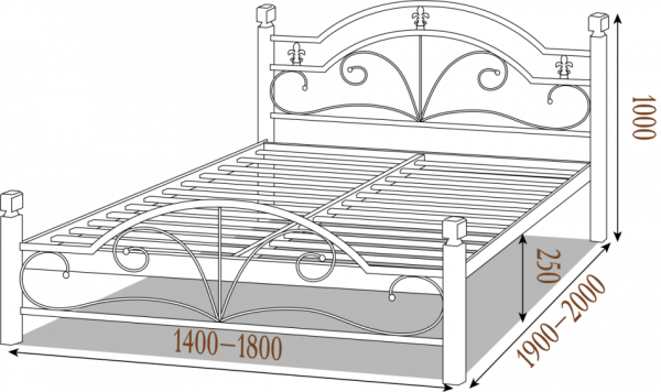 Кровать полуторная металлическая на деревянных ногах Диана 140