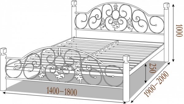 Ліжко двухспальне металеве на дерев'яних ногах Жозефіна 180 