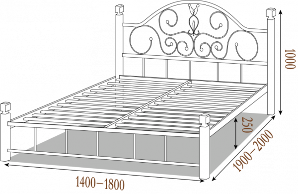 Кровать двухспальная металлическая на деревянных ногах Анжелика 180