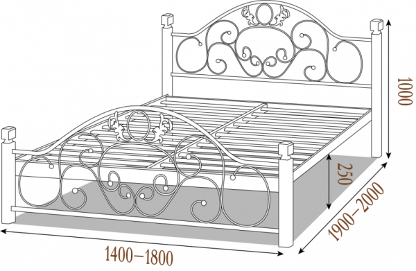 Кровать полуторная металлическая на деревянных ногах Франческа 140