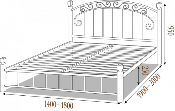 Кровать двухспальная металлическая на деревянных ногах Афина 160