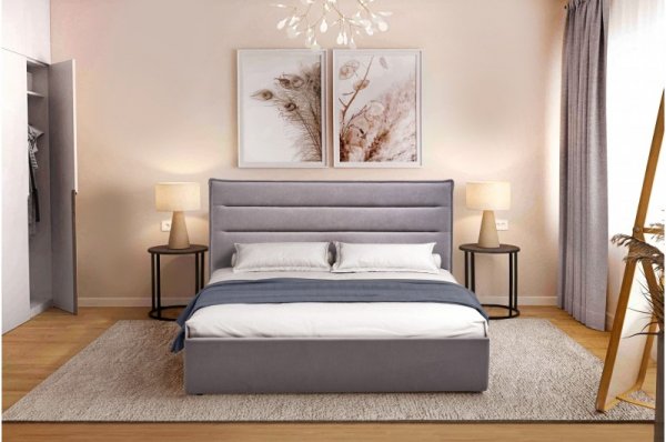 Кровать двухспальная 160*200 Оливия+механизм (светло-серая)