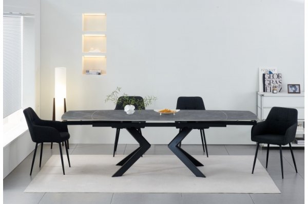 Стіл обідній Топаз (чорний-кераміка сірий)